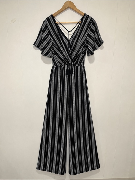 Xhilaration Dresses & Skirts - XHILARATION Black Striped Women Jumpsuit V neck Wide Leg Flowy Casual